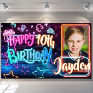 Birthday Backdrop Background Photo Banner Personalised Neon Colour Balloon Blue Pink Girl Boy Children Poster Fabric Party Star Decorations