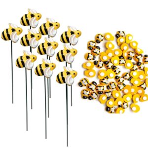 109Pcs/Pack Mini Bee Garden Ornament Bee Decorative Garden Stakes for Plants Bee Stickers Decor Metal Bumble Bees Stake Flowers Pots Decorations Outdoor Outside Yard Lawn Yellow