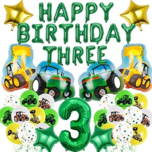 3rd Birthday Balloon Decorations Boys - Tractor Themed Party Decoration Set With 3D Tractor Bulldozer Foil Balloon Happy Birthday Banners Confetti Latex Balloons for Boys Birthday Party Supplies