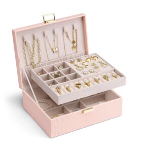 Vlando 2 Layer Jewelry Box Large Jewelry Organizer for Women Removable Jewelery Tray for Necklace Earrings Rings Bracelets Jewelry Boxes for Women Gif