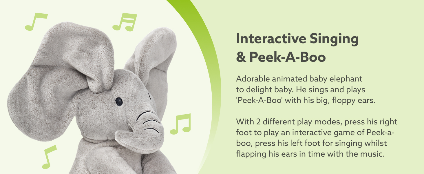 PeekaBoo Elephant flappy large talking bear presents gifts plush birthday 1 year old age aged 9 6 18