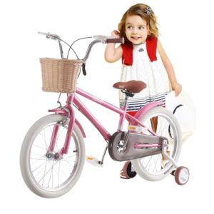LSBIKE Girls Bike Pink Kids Bike with Basket 12 14 16 18 20 Inch Wheels Girls Bicycle Children Bicycle Bike with Silent Stabilizers and Double Brakes for 2-12 Years Old Kids