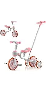 Maxmass 4 in 1 Kids Tricycle, Toddler Balance Bike with Adjustable Push Handle, 2-Level Seat Heig...