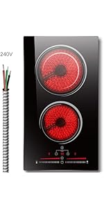 30cm Electric Hob, Nefaracy 2 Zones Ceramic Hob with 3200W, Built-in Ceramic Cooker 220V, Slide C...