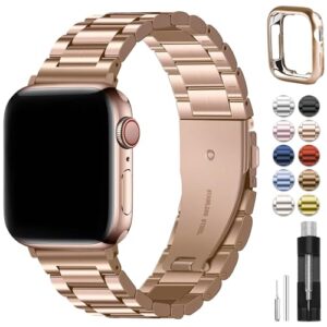 Fullmosa Rose Gold Apple Watch Straps 38mm 40mm 41mm Metal iWatch Strap Stainless Steel Replacement Bands Compatible with iWatch Series 9/8/7/6/SE/SE2/5/4/3/2/1 with Protective Case