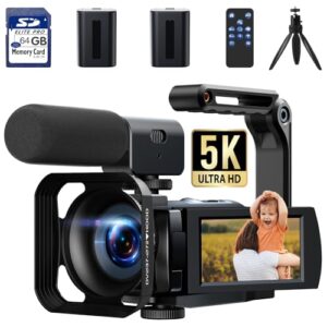HOTPEAK Camcorder Video Camera 5K 56MP WIFI YouTube Vlogging Camera 3” 270° Rotatable Touchscreen Podcast Camera Recorder with 64G SD Card