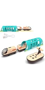 Electric Train for Wooden Track, Remote Control Train Toy, Motorized Train and Tunnel with Voice ...