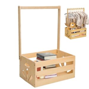 Baby Shower Basket with Hanger Rack - Portable Baby Shower Crate Closet Wooden Baby Shower Crate | Baby Shower Clothes Rack Baby Storage Crate with Handle for Clothes Socks Shoes Toys