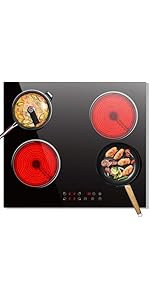 4 Zone Electric Hob, Nefaracy 60cm Ceramic Hob 6000W, Built-in Electric Ceramic Hob with Touch Co...