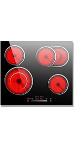 Electric Hob 60cm, Nefaracy 4 Zone Ceramic Hob with Slide Control, 6600W Built-in Electric Cerami...