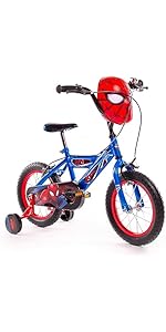 Huffy Boys Spiderman Bike 14 Inch Wheel with Spiderman Mask Handlebars Ages 4-6, 105-117cm, Blue
