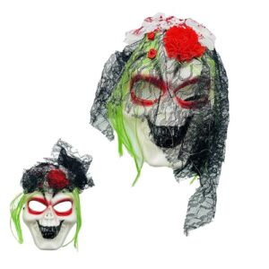 Lizzy Adult Skull Face Mask With Black Veil Halloween Day Of The Dead Scary Horror Creepy Halloween Face Props for Fancy dress Theme Party Cosplay Costume Accessories