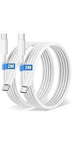 USB C to USB C Charger Cable 2M 2Pack, 60W Nylon Braided USB C to C Cable Original Fast Charge Ty...