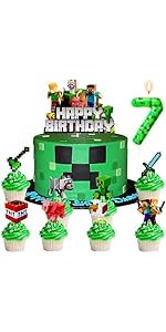 7th Gaming Cake Toppers, Happy Birthday Cake Toppers,Cartoon Party Decorations (7th)