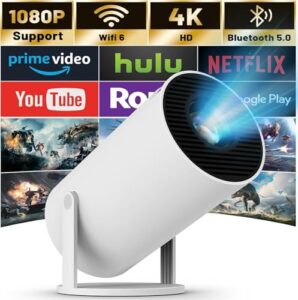 Smart Mini Projector WiFi6 Bluetooth 5.0 - Portable Projector 12000 Lumen Support 4K with Android TV 11.0