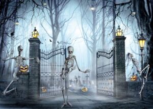 LYWYGG 7x5FT Halloween Backdrop Cemetery Skeleton Dance Backdrop Photography Studio Photography Backdrop CP-542