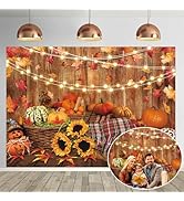 Fall Photo Backdrop Autumn Maple Leaves Photography Background 5x7FT Rustic Pumpkin Sunflower Kid...