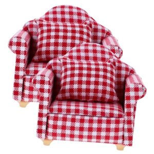 HOOTNEE 2pcs Mini Single Sofa with Pillow Doll House Couch with Pillow Furniture Doll House Accessories Red