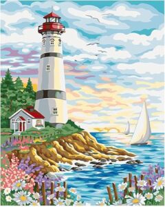 CRAFTiDA Paint by Numbers for Adults Painting by Numbers Kits Crafts for Adults Acrylic Oil Painting Kit Pre-Printed Canvas (Lighthouse)