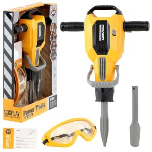 The Magic Toy Shop Kids Jackhammer Toy Battery Powered Drill Toy With Replacement Drill Bit Safety Goggles ID Card Pretend Play Construction Toy With Realstic Sounds