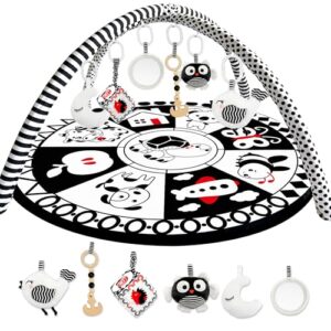 Quokka Floor Round Playmat for Babies - Super Soft Black&White Play Mat for Kids Toddlers & Infants - Extra Thick Large Padded Non-Slip Nursery Rug in Contrast Colors - Foldable Playroom Ma