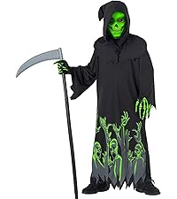 Glow In The Dark Grim Reaper Costume Kids, Halloween Costume for Boys, Boys Grim Reaper Costume