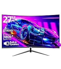 Gawfolk Curved Monitor 27 Inch 100Hz, PC Gaming Monitor with Speakers