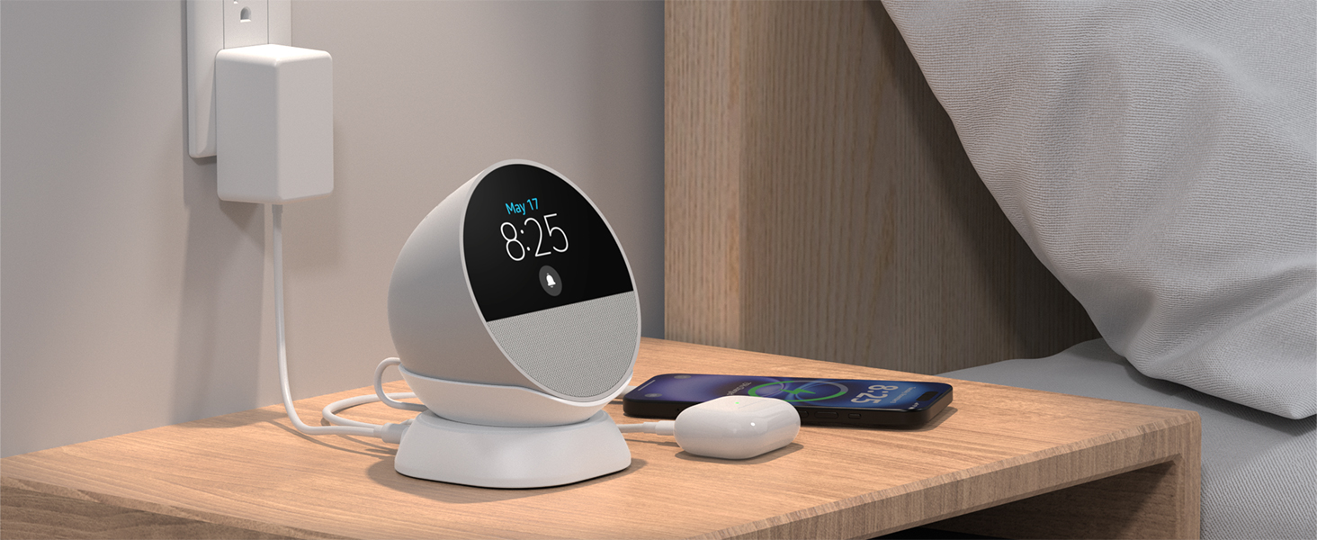 Echo spot desktop stand in bedroom
