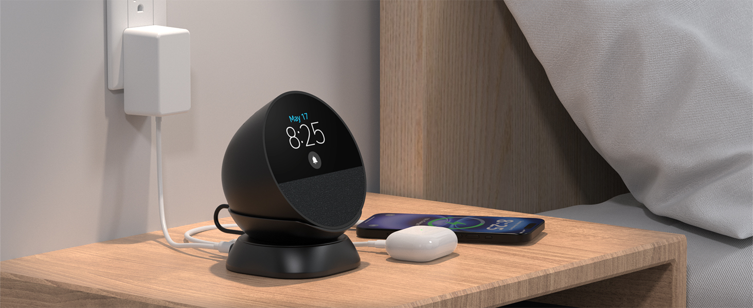 Echo spot desktop stand in bedroom