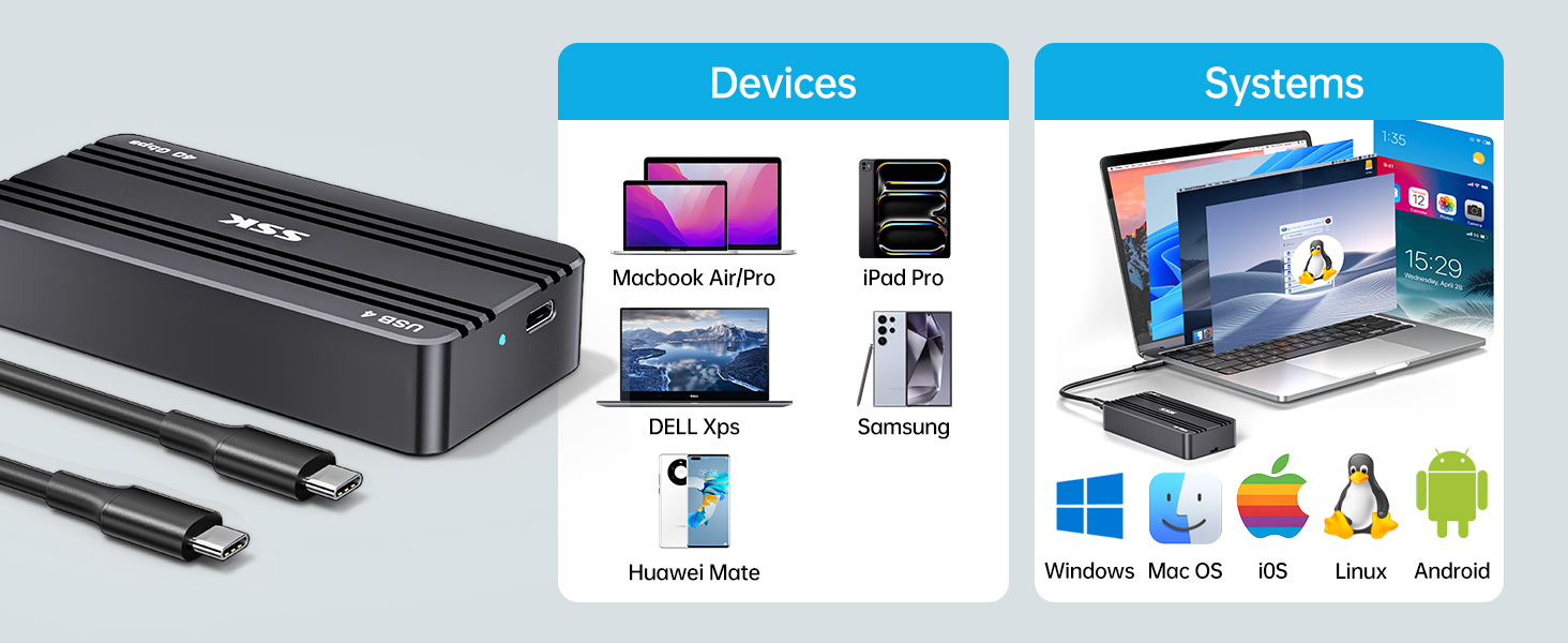 SSK M.2 SSD Enclosure 40Gbps, Thunderbolt NVMe Enclosure PCIe4, NVMe to USB 4 Adapter SSD Case