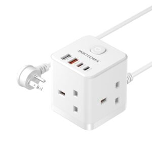 UK to US Plug Adaptor 3 Way 4 Fast Charging USB (QC3.0/PD20W) with 1.5M Extension Cable Compact Cube USA Travel Adapter for American