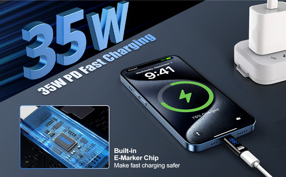 USB C to Lightning adapter with LED digital display