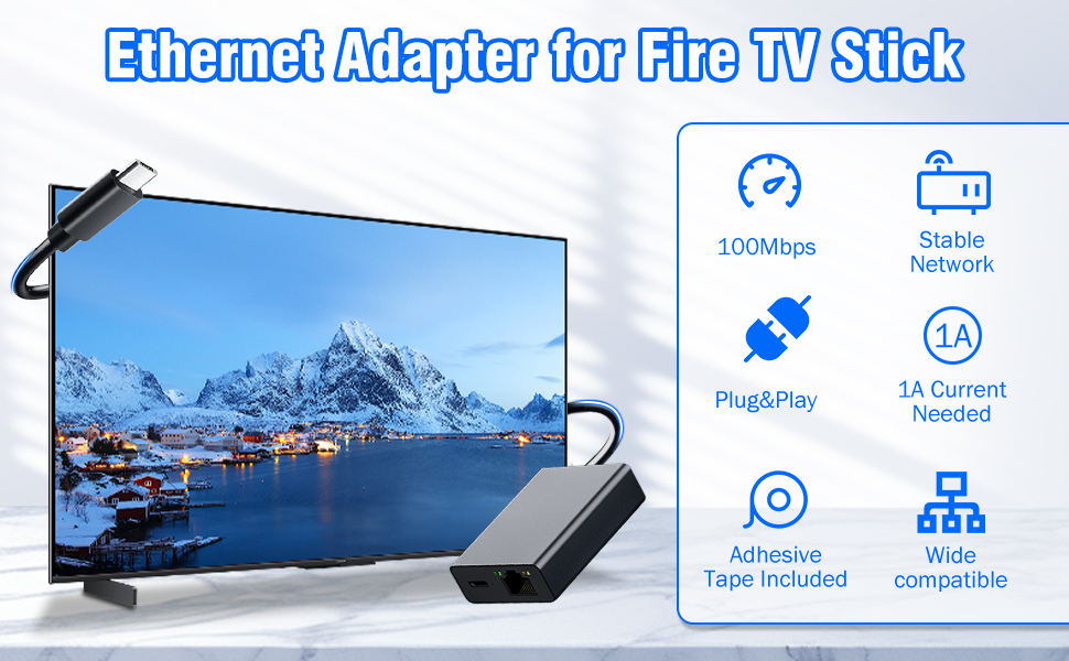 Adattatore LAN Micro USB A RJ45 Per Fire TV Stick – Ethernet 100 Mbps, Plug And Play, Dissipazione In Alluminio, Indicatori LED