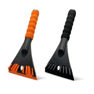 KUKKUME 2 Pack Ice Scraper for Car Windscreen Car Ice Scraper Non Scratch Ice Snow and Frost Car Window Scraper with Comfortable Foam Handle for Cars Small Trucks and SUVs (Black & Orange)
