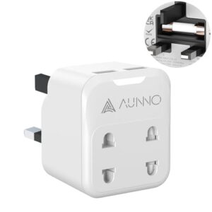 AUNNO Double Shaver Plug Adaptor UK with 2 USB Ports