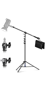 NEEWER Air Cushioned Aluminum Light Stand, 9.8ft/3m Adjustable Photography Stand with Boom Arm, C...