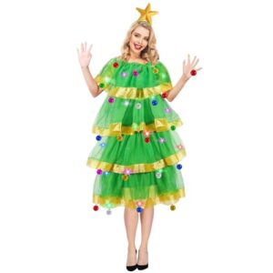 Maazusa Christmas Tree Outfit for Women 5 Pcs Christmas Tree Tulle Dress Xmas Tree Costumes for Christmas Fancy Dress Halloween carnival