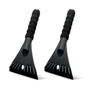 KUKKUME 2 Pack Ice Scraper for Car Windscreen Car Ice Scraper Non Scratch Ice Snow and Frost Car Window Scraper with Comfortable Foam Handle for Cars Small Trucks and SUVs (Black & Black)