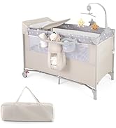 COSTWAY 4 in 1 Portable Travel Cot, Foldable Baby Bedside Bassinet with Changing Table, Mattress,...