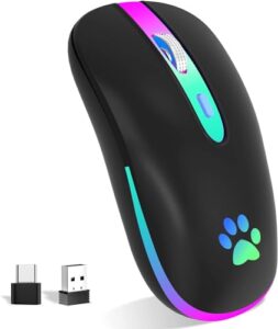 KBCASE Wireless Mouse USB 2.4G Bluetooth Mouse Rechargeable with 7 Colors Backlight 1600 DPI Wireless Gaming Mouse for Laptop