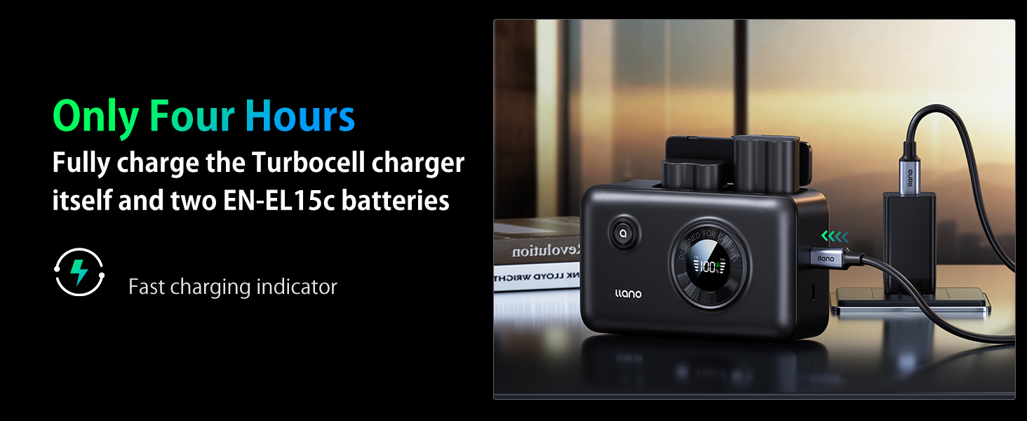 Fully charge the Turbocell charger itself and two enel15c batteries