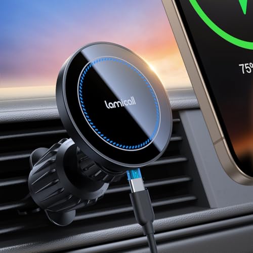 Lamicall for Magsafe Car Mount Charger - [15W Top Charging] Magnetic Wireless Car Charger with 20x N52 Magnets