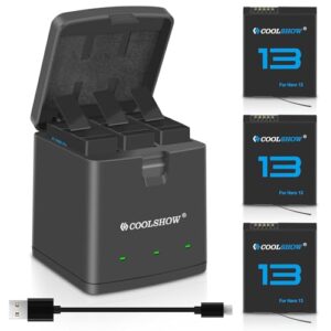 COOLSHOW HERO13 Battery HERO13 Enduro Rechargeable Battery 3 Packs 2100mAh and 3 Channel HERO13 Battery Charger Battery Storage Box Design Compatible with GoPro HERO13 Black