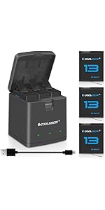 COOLSHOW HERO13 Battery HERO13 Enduro Rechargeable Battery 3 Packs 2100mAh and 3 Channel HERO13 B...