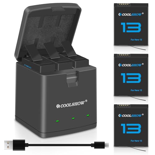 COOLSHOW HERO13 Battery HERO13 Enduro Rechargeable Battery 3 Packs 2100mAh and 3 Channel HERO13 Battery Charger Battery Storage Box Design Compatible with GoPro HERO13 Black