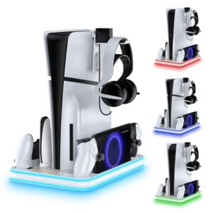 PS5 Slim Stand and Cooling Station with RGB LED Controller Charging Station for Playstation 5