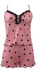 Deals of the Day Womens Pyjamas Under 10 Women's Love Printed Ice Silk Shredded Milk Suspender Ho...