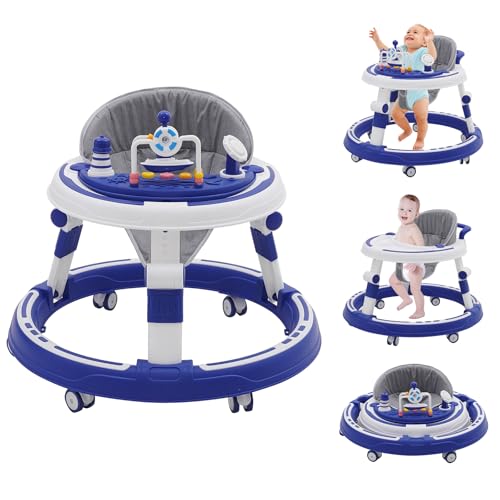 Baby Walker Foldable Walker with Height Adjustable Multi-Function Anti-Rollover Toddler Walker for Any Terrain Walker in Round Shape Baby Walker Chair Suitable for Girls Boys 6-18 Months