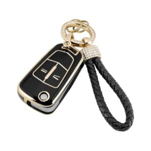 GZXNKEY TPU Car Key Cover Case For Opel Vauxhall Corsa Astra Vectra Zafira Signum Meriva Key protective cover Key Fob Case with Bling Keychain (Black)