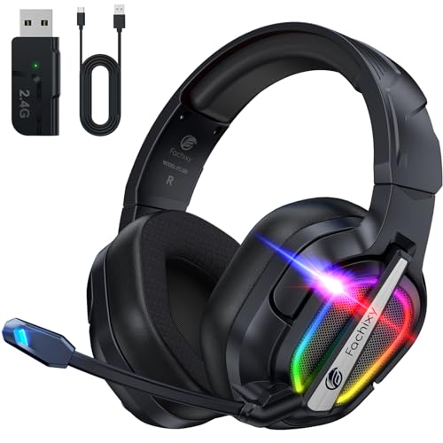Fachixy「2024 New」FC200 Wireless Gaming Headset for PS5-2.4GHz USB Fodable Headphones with Mic - 3D Stereo Bluetooth Headset with 50Hrs Battery Life